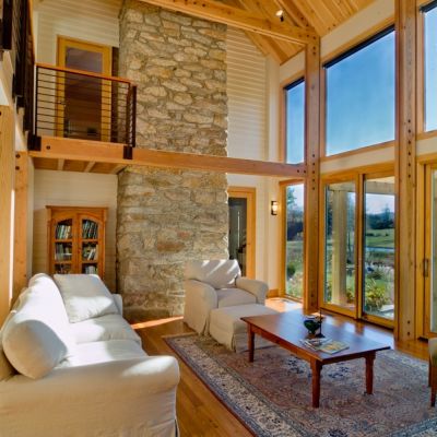 Glass Room On Log House interior living angle