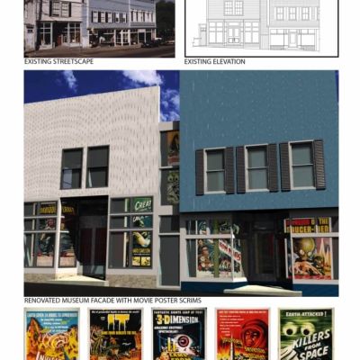 Alien Invasion existing streetscape and elevation with mockups and posters